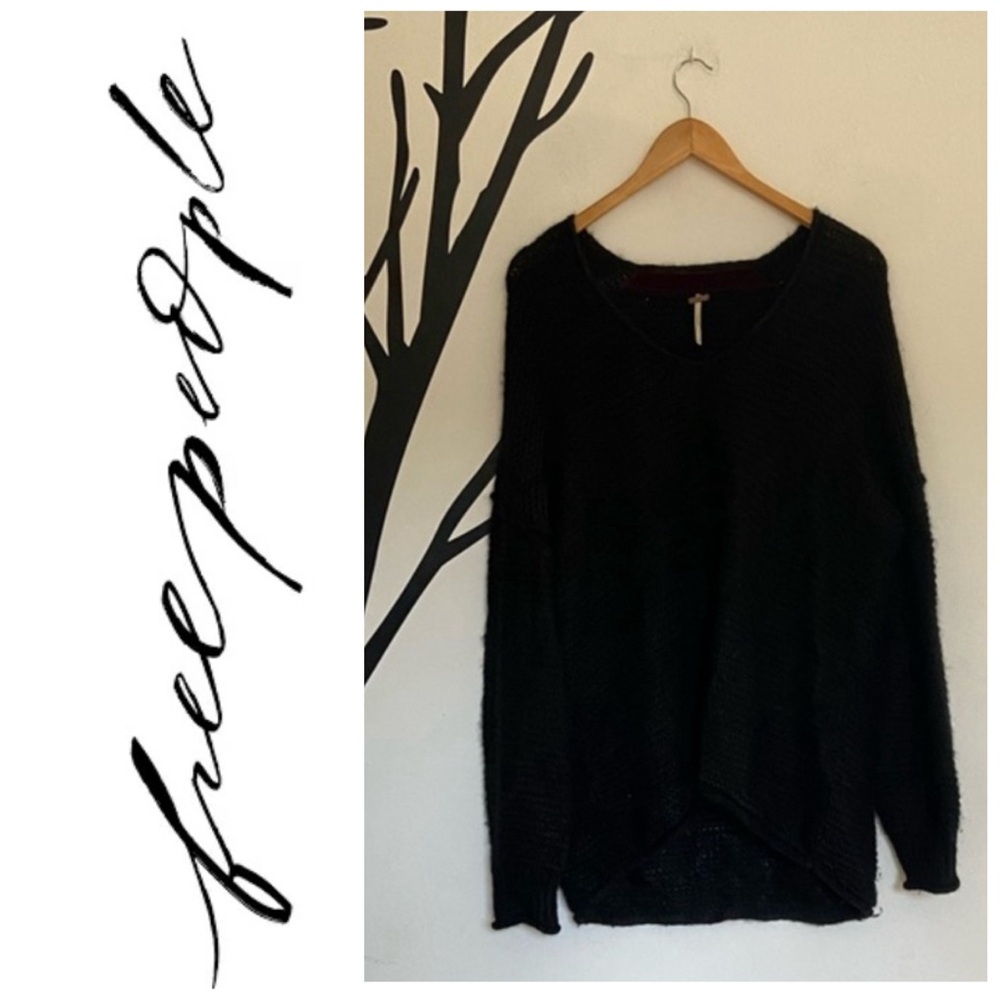 Free People black oversized balloon sleeve sweater
